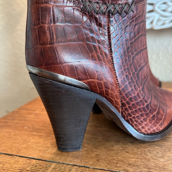 Free People Brown Croc-Embossed Knee-High Boots - Picture 6 of 11